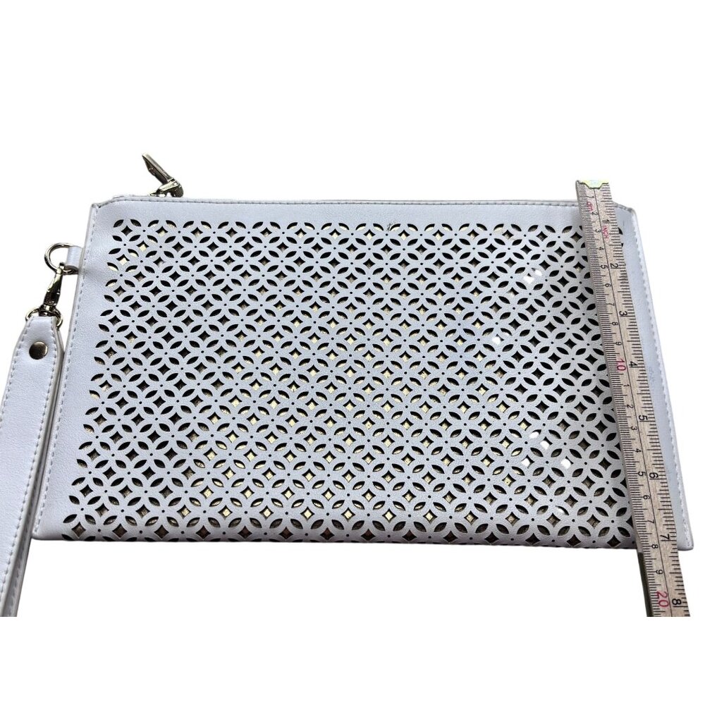 Madison West White Clutch Bag With Wristlet Strap & Laser Cut Design - Picture 6 of 7